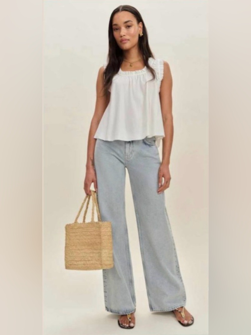 Reformation White Ruffle-Trim Square Neck Tank - Picture 5 of 5